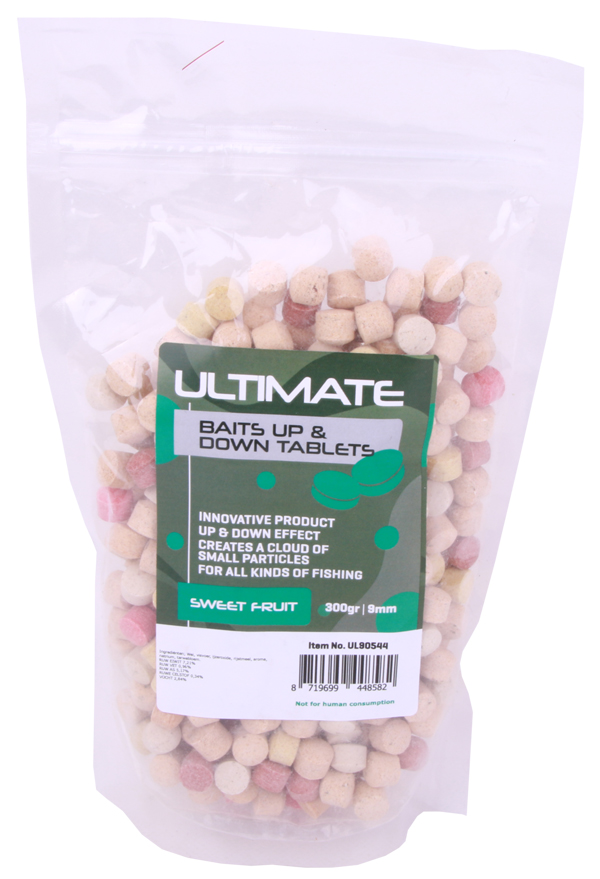 Ultimate Baits Up & Down Tablets 9 mm, release of colour, scent and flavour underwater - Sweet Fruit 9 mm