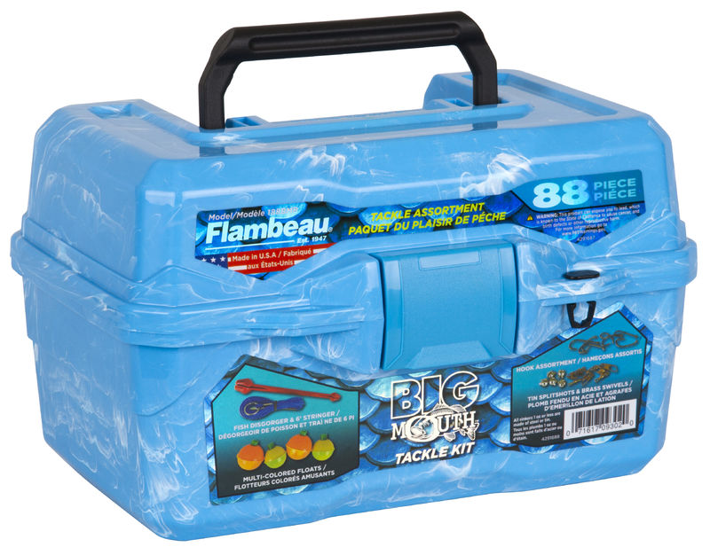  Flambeau Outdoors 355BMR Big Mouth Tackle Box 89-Piece Kit,  Complete Starter Fishing Tackle Kit with Stringer, Hooks, Bobbers and more  - Pearl Blue Swirl : Everything Else