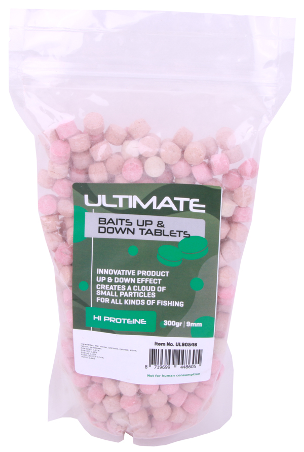 Ultimate Baits Up & Down Tablets 9 mm, release of colour, scent and flavour underwater - Hi Proteïne 9 mm