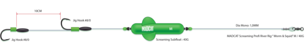Madcat Screaming Profi River Rig Worm & Squid - M - Hook size: #8/0 - Float: 40 g