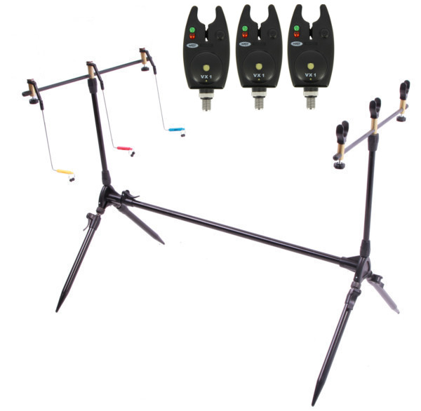NGT Rod pod complete with bite alarms, batteries, swingers and rod rests - 3 rod