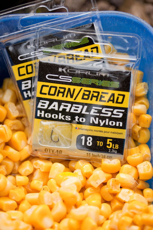 Korum CS Series Barbless Hooks To Nylon Sweetcorn/Bread