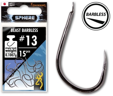 Browning Sphere Beast Barbless Hook With Spade (15 pieces)