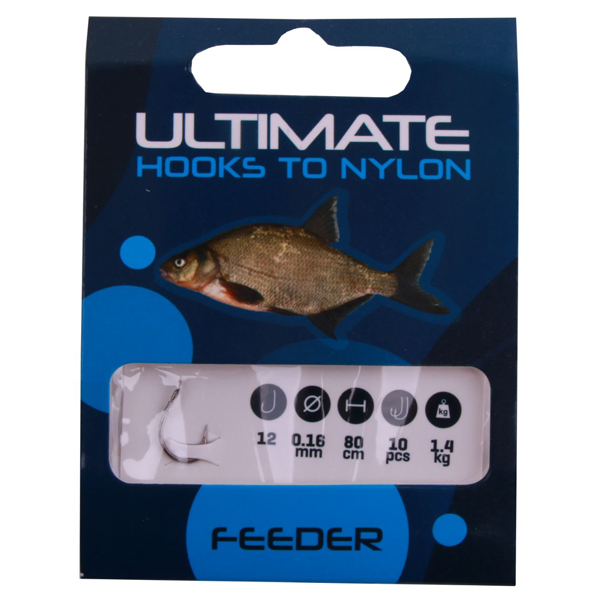 Allround Method Feeder Set with Ultimate rod, Shimano reel and accessories! - Ultimate hooks to nylon feeder size 12 0,16mm 80cm, 10pcs