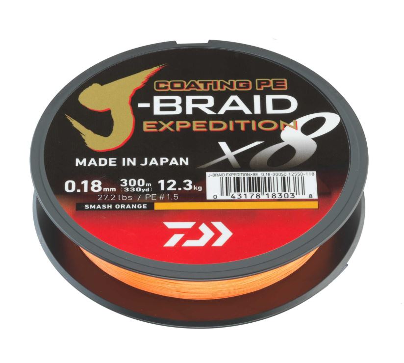 Daiwa J-Braid Expedition X8E Braided Line Smash Orange (300m)