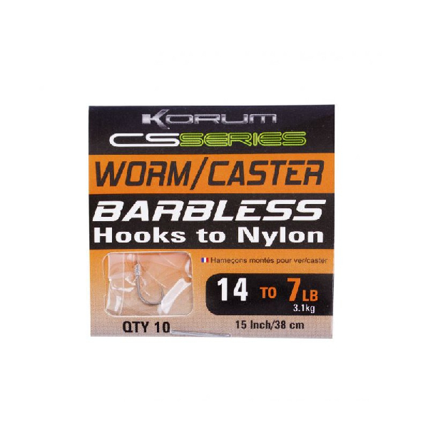 Korum Cs Series Barbless Hooks To Nylon Wormcaster