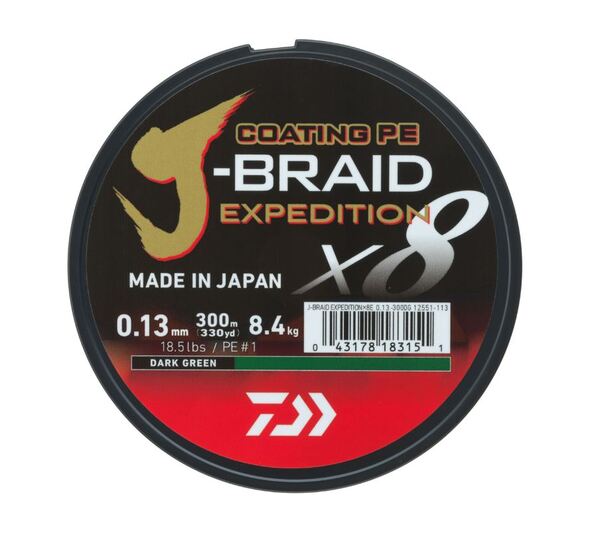 Daiwa J-Braid Expedition X8E Braided Line Dark Green (150m)