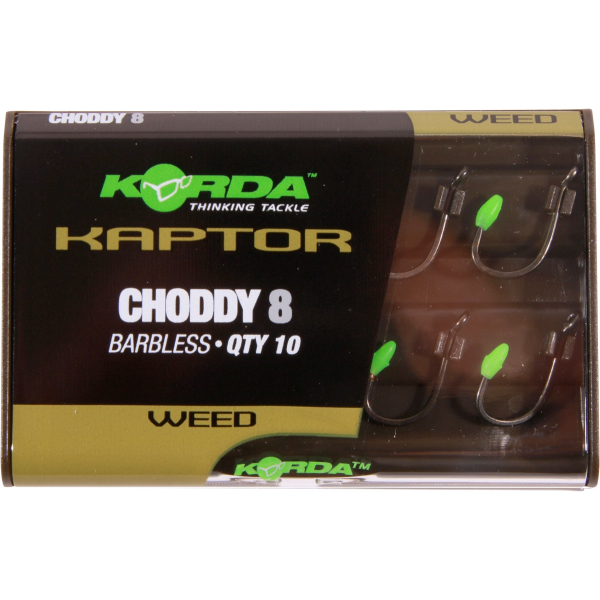 Carp Tacklebox, packed with end-tackle from well-known top brands! - Korda Kaptor Choddy Size 8 Weed (10pcs)