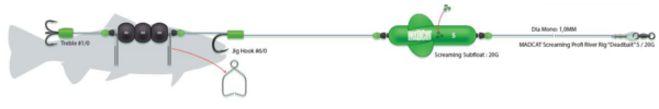 Madcat Screaming Profi River Rig Deadbait - S - Hook size: #6/0 + #1/0 - Float 20 g