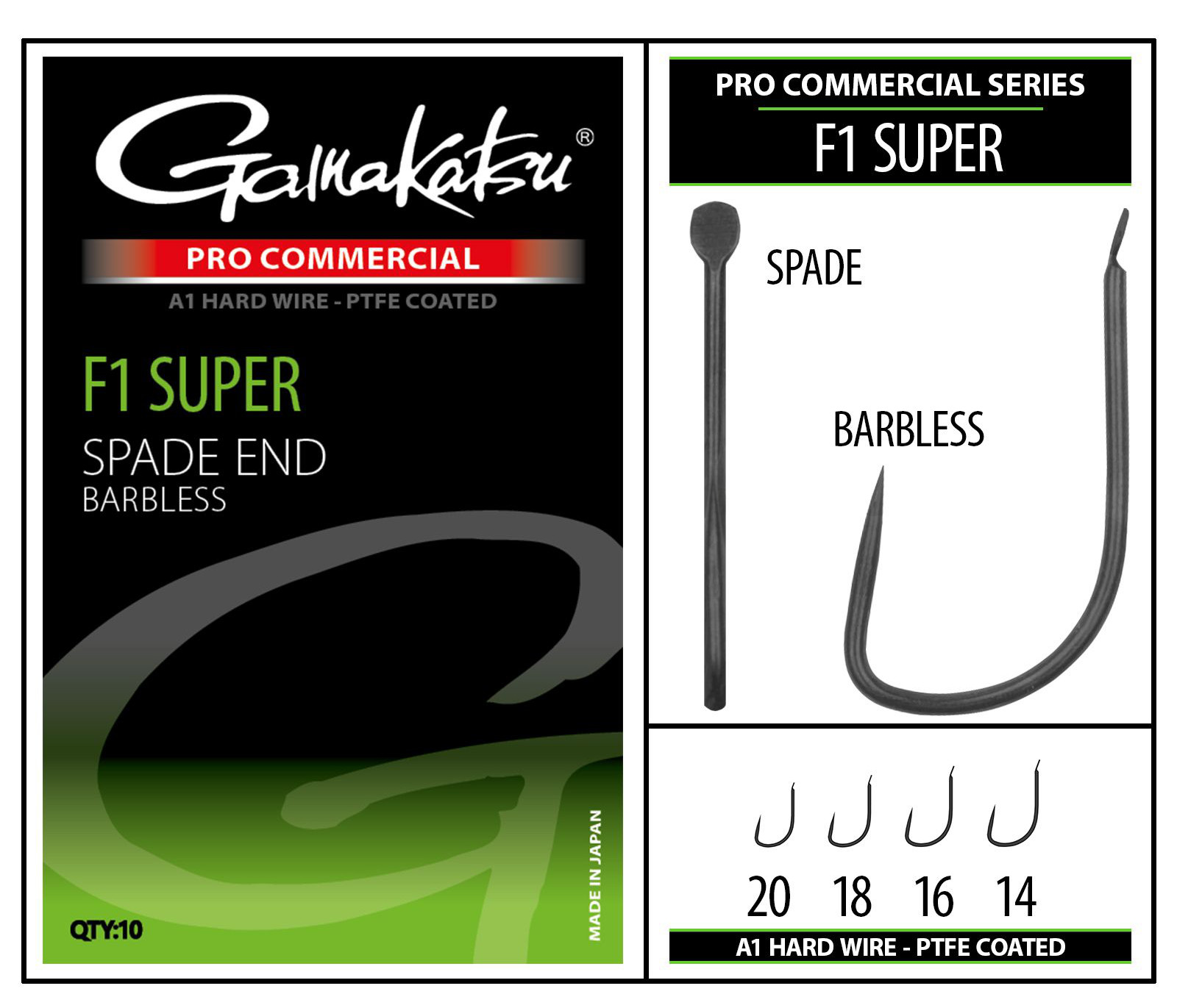 Gamakatsu Pro-C F1 Super Spade A1 PTFE BL Coarse Hook (10 pieces)