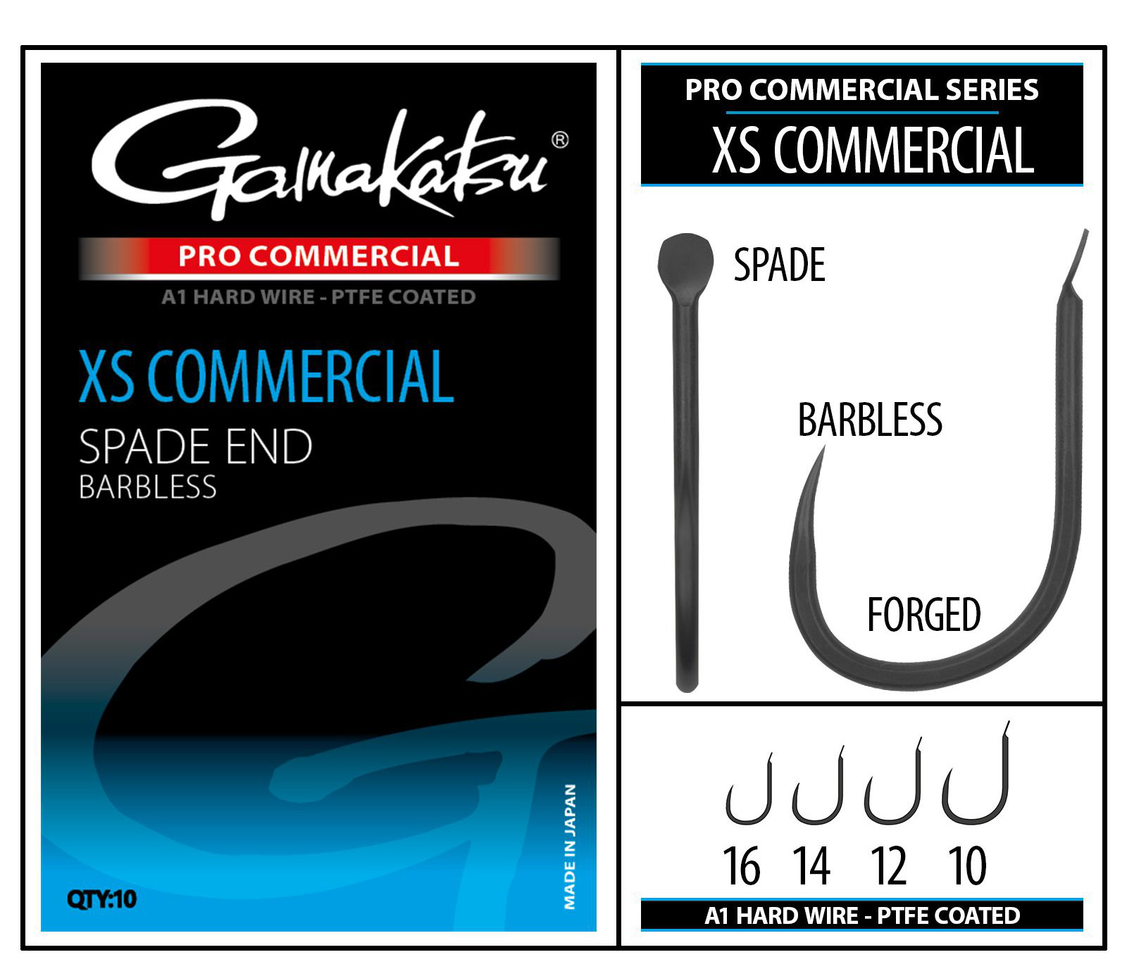 Gamakatsu Pro-C XS Commercial Spade A1 PTFE BL Coarse Hook (10 pieces)