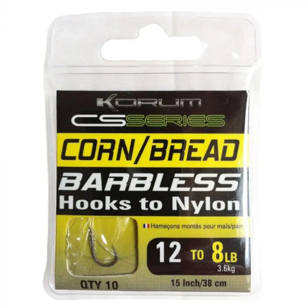 Korum CS Series Barbless Hooks To Nylon Sweetcorn/Bread