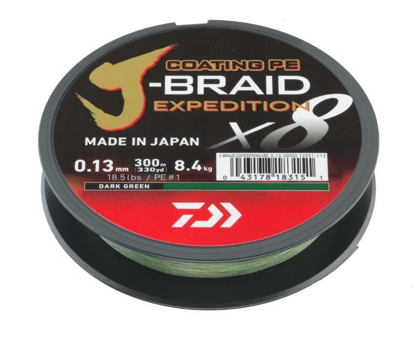 Daiwa J-Braid Expedition X8E Braided Line Dark Green (300m)