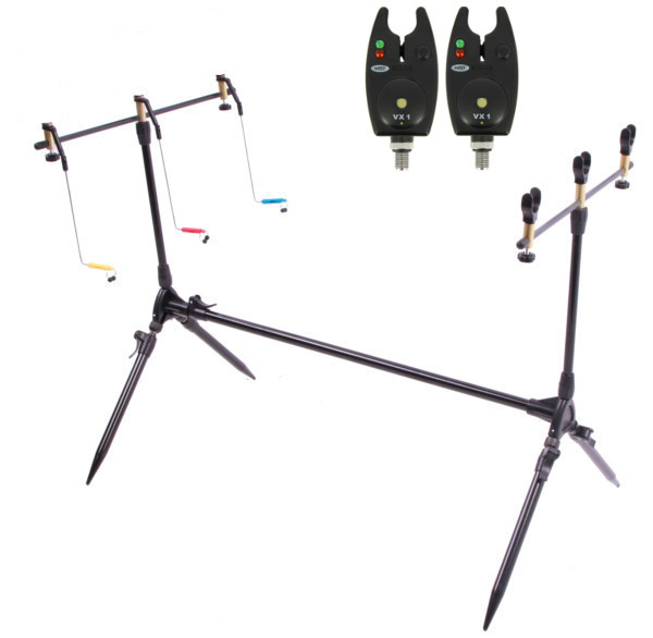 NGT Rod pod complete with bite alarms, batteries, swingers and rod rests - 2 rod